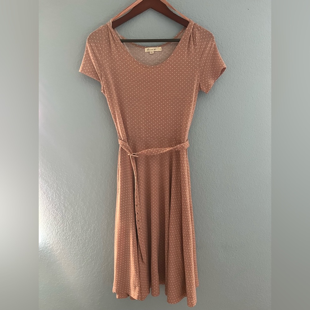 Darling blush pink dress with white pin dots